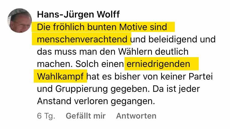 Zitat Hans-Jürgen Wolff auf Facebook